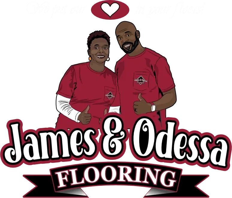 Illustration of James and Odessa in their company shirts